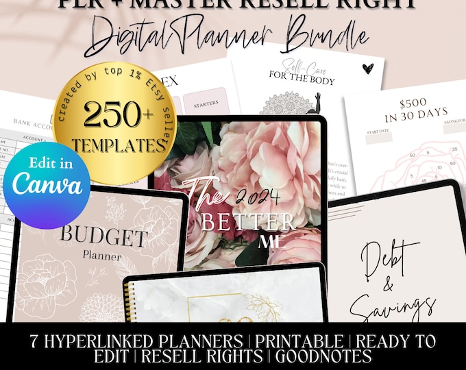 2026 PLR Digital Planner BUNDLE, Hyperlinked Planner Editable Template ...