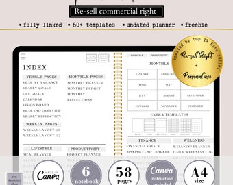 EDITABLE PLR digital planner, Resell Canva Digital Planner Template, PLR Commercial Use resell Digital planner, hyperlinked digital planner