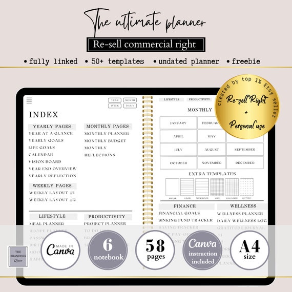 EDITABLE PLR digital planner, Resell Canva Digital Planner Template, PLR Commercial Use resell Digital planner, hyperlinked digital planner