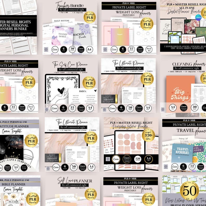 Whole Shop Bundle Resell Rights PLR, MRR Digital Products Planners Journals, Digital Sticker, Printable Planner, Ipad p 2025, Lifetime acces