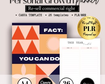 PLR MRR Resell Personal Growth Planner Commercial Use, Printable and Editable Template, Productivity Planner, Goal Planner, Growth Mindset