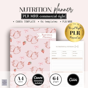 Ensemble de planificateur nutritionnel, planificateur de régime, suivi des habitudes, planificateur de repas sain imprimable, planificateur de nourriture, modèle Canva, perte de poids DPP MRR