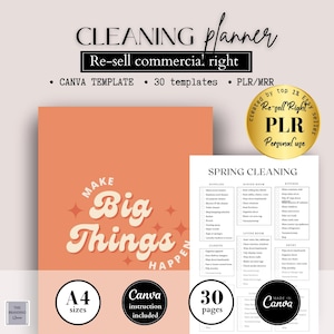 EDITABLE PLR Cleaning planner, plr Decluttering printable planner, MRR Canva Template, adhd cleaning checklist, house cleaning, resell plan