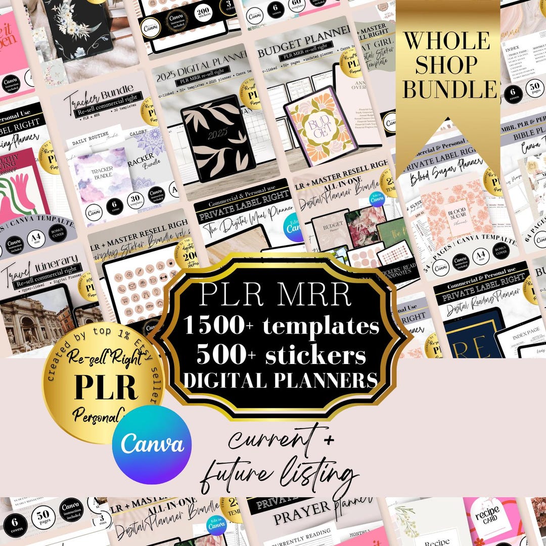 PLR Whole Shop Bundle Resell Right, MRR Digital Product Canva Template ...