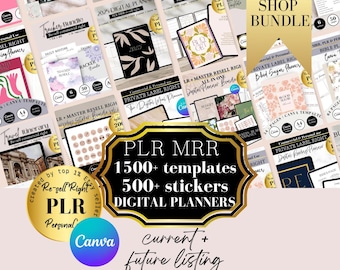 PLR Pacchetto completo per la rivendita, MRR Prodotto digitale Modello Canva Agende digitali stampabili, adesivi, guida alla lista della spesa Accesso a vita