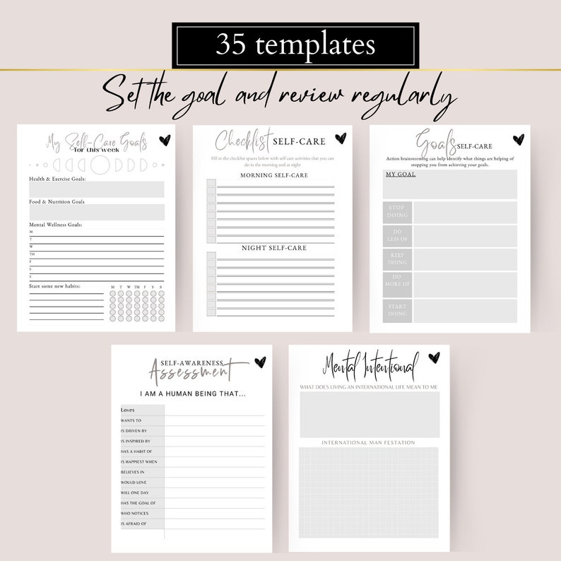 PLR digital planner, self care digital planner, printable planner,Resell Right Printable, Canva Templates Commercial Use, mental health planner, hyerlinked  planner, sleep tracker, gratitude, manage anxiety tracker,  editable canva template
