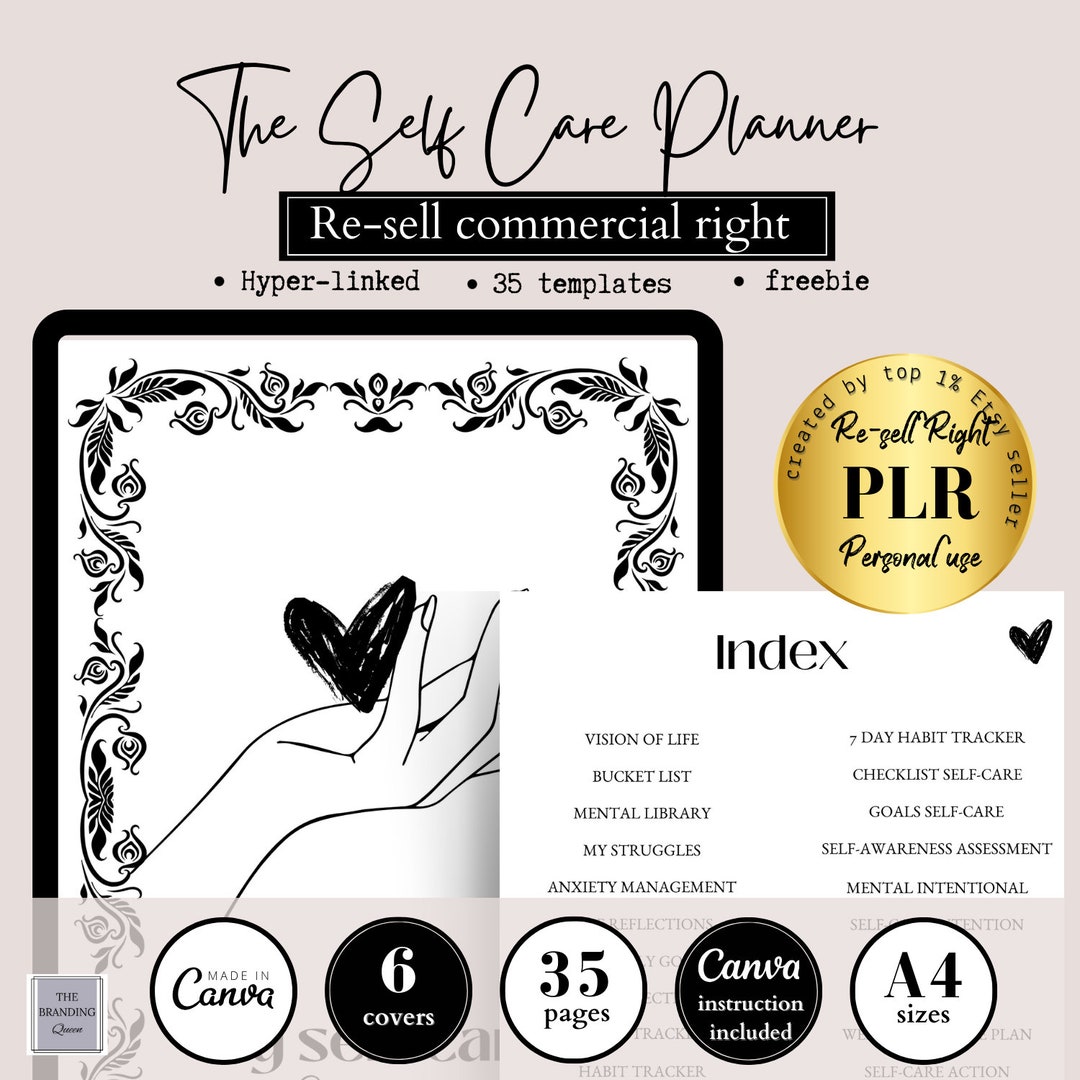 Buy EDITABLE PLR Self Care Planner, Tracker Canva Template, PLR ...