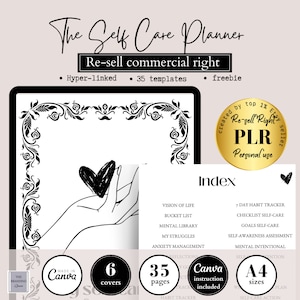 PLR digital planner, self care digital planner, printable planner,Resell Right Printable, Canva Templates Commercial Use, mental health planner, hyerlinked  planner, sleep tracker, gratitude, manage anxiety tracker,  editable canva template