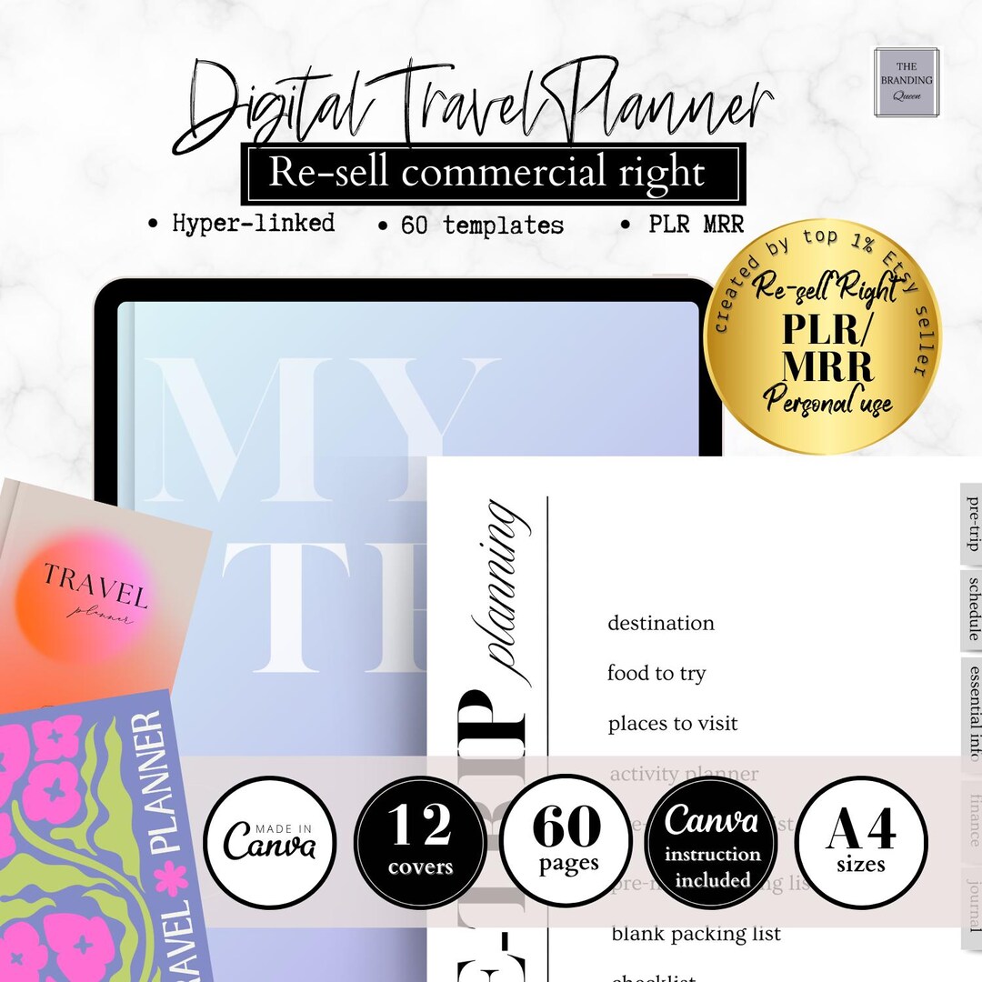 PLR MRR Digital Travel Planner, Master Resell Rights, Hyperlinked Trip ...