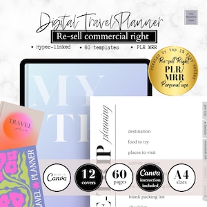 PLR MRR Digitaler Reiseplaner, Master Wiederverkaufsrechte, Verlinkte Reisevorlage MRR Lizenz, Reiseplaner Canva Vorlage, passives Einkommen