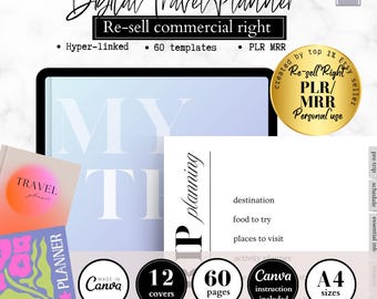 PLR MRR Digital Travel Planner, Master Resell Rights, Hyperlinked trip Template MRR License, Travel Itinerary Canva Template, passive income
