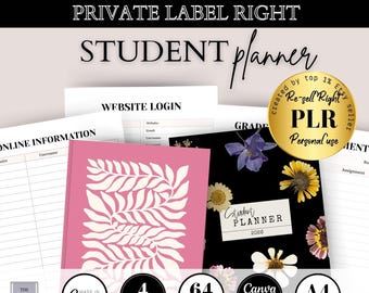 PLR MRR afdrukbare student planner bundel, bewerkbare student planner, Canva College student academische planner, A4-formaat digitale download