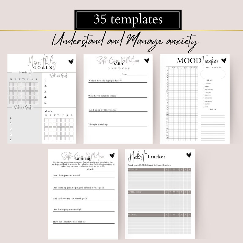 PLR digital planner, self care digital planner, printable planner,Resell Right Printable, Canva Templates Commercial Use, mental health planner, hyerlinked  planner, sleep tracker, gratitude, manage anxiety tracker,  editable canva template