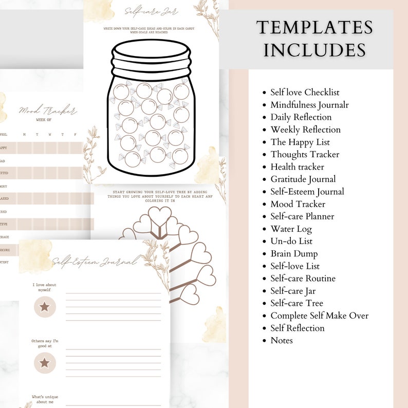 EDITABLE PLR MRR Self Love Planner, Resell Canva Template, mrr Commercial Use, self love planner printable, reflection Canva planner