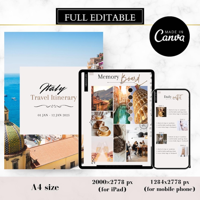 Commercial Resell Editable Travel Itinerary Template Canva PLR MRR Printable Travel Guide for Travel Agent Mobile Itinerary Vacation Plan