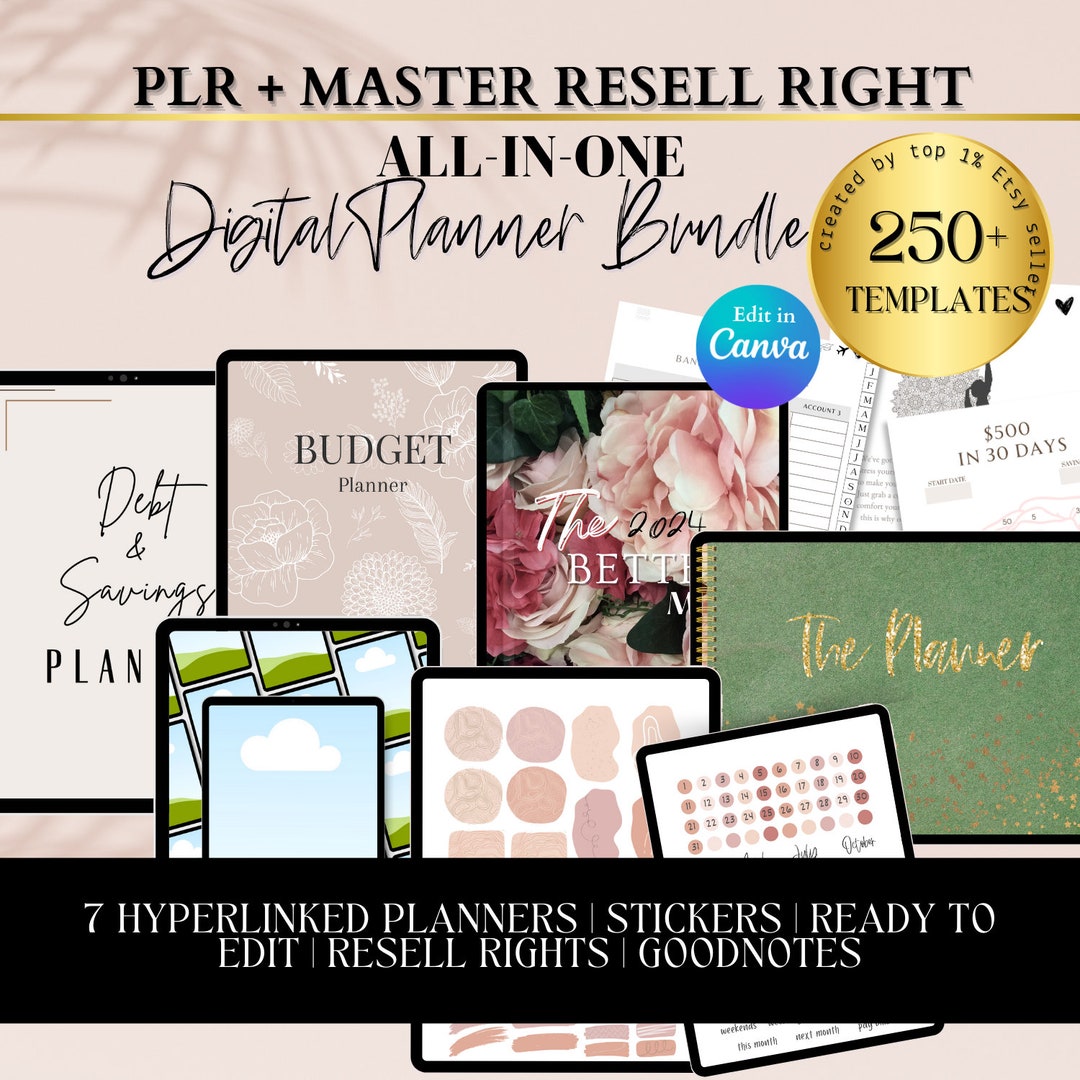 PLR Digital Planner Mega BUNDLE Hyperlinked Editable Finance Planner ...