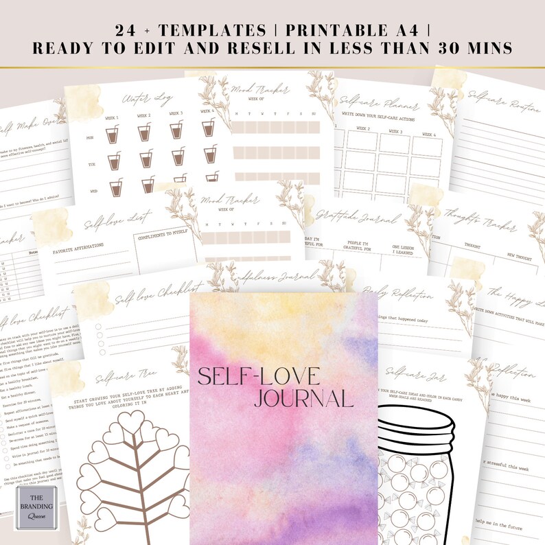 EDITABLE PLR MRR Self Love Planner, Resell Canva Template, mrr Commercial Use, self love planner printable, reflection Canva planner