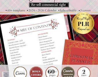 EDITABLE PLR Christmas Planner, Resell Canva Planner Template, PLR Christmas Planner, Commercial Use resell right, Printable Xmas Planner