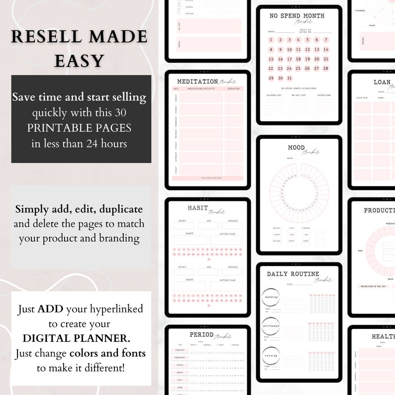 EDITABLE PLR Tracker planner, Resell Canva tracker Template, MRR Commercial Use, resell productivity tracker, tracker finance reading bills, income tracker, daily routine, calendar, health tracker, sleep tracker, mood tracker