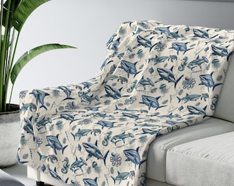 Vintage 90's Shark Sherpa Blanket: Ocean Marine Life