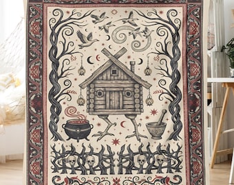 Baba Yaga Hut Velveteen Plush Blanket: Folklore Throw