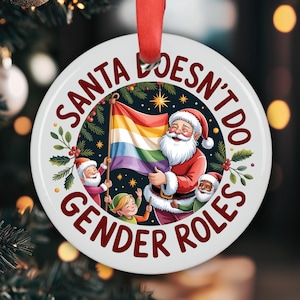 Ornamento acrilico di Babbo Natale con arcobaleno, decorazione natalizia, regalo LGBTQ+, ornamento da appendere per le feste