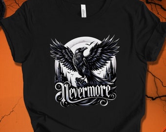 Gothic Raven T-Shirt: Edgar Allan Poe, Dark Art Floral Bird Tee