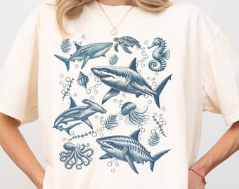 T-shirt vintage années 90 à motif requin : T-shirt rétro prédateur des océans