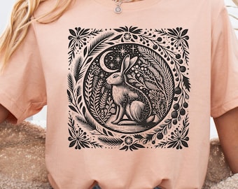 Winter Hare Folklore Tee, Woodland Rabbit Talisman, Cottagecore Shirt