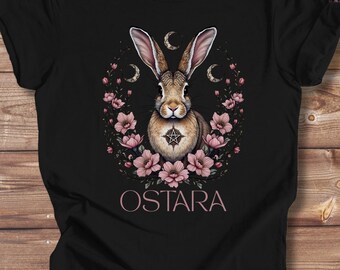 Camiseta Ostara Hare: Pentáculo pagano, flores de primavera