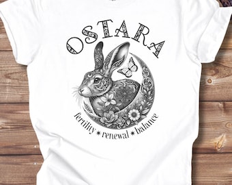 Camiseta pagana Ostara Hare: Pentáculo místico y flores de primavera