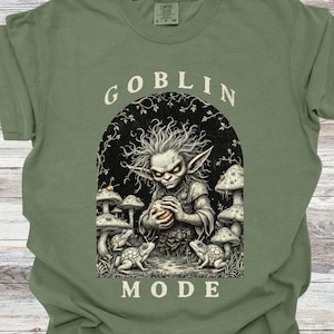 Goblincore Goblin Mode Tee, Cottage core mushrooms and creatures, Whimsigoth style T-shirt
