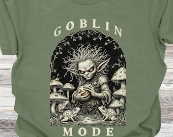 Goblincore Goblin Mode Tee, Cottage core mushrooms and creatures, Whimsigoth style T-shirt