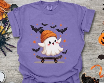 Spooky Skateboard Ghost T-Shirt – Halloween Graphic Tee