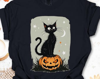 Halloween Cat T-Shirt: Unisex Garment-Dyed Tee for Spooky Season
