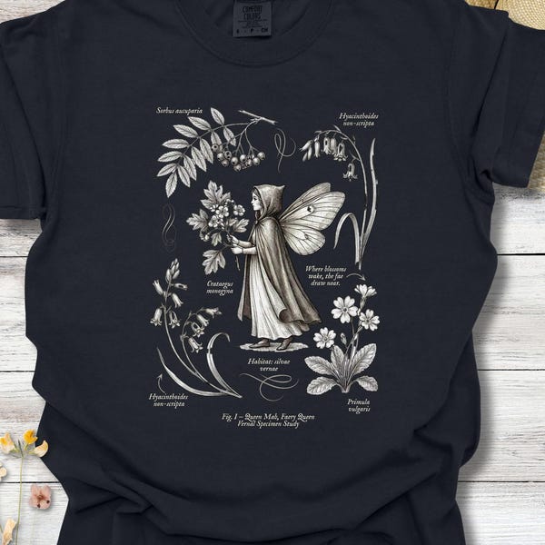 Queen Mab Faery Shirt, Botanical Illustration, Folklore Nature Graphic Tee