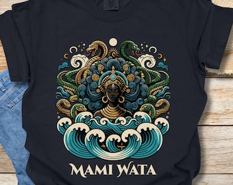 Mami Wata T-shirt: African Sea Goddess, Serpent & Waves Design - Etsy