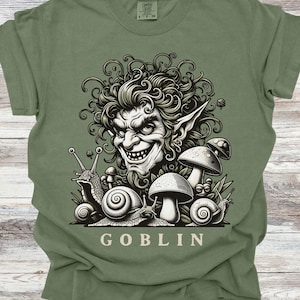 Goblincore Goblin Tee, Cottage core mushrooms and snails, Whimsigoth style T-shirt
