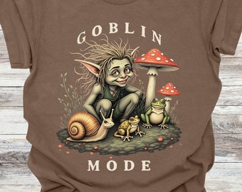 Goblincore Goblin Mode Tee, Cottage Core svampar och varelser, Whimsigoth-stil T-shirt