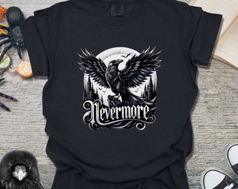 Gothic Raven T-Shirt: Edgar Allan Poe, Dark Floral Art