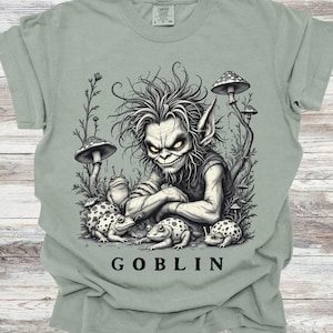 Goblincore Mischief Tee, Cottage core mushrooms and toads, Whimsigoth style T-shirt
