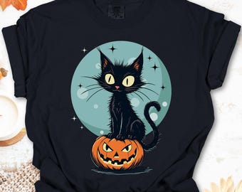 Halloween Cat T-Shirt: Unisex Garment-Dyed Tee for Spooky Season