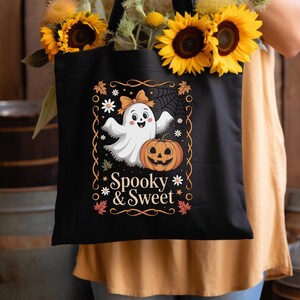 Spooky & Sweet Halloween Tote Bag: Cotton Canvas Pumpkin Design