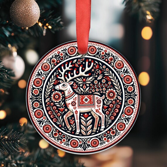 スカンジナビア風トナカイのアクリル製クリスマスオーナメント