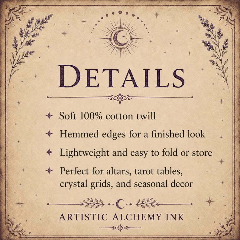 Samhain Altar Cloth, Moon Phase Tarot Cloth, Gothic Botanical Wall Hanging image 3