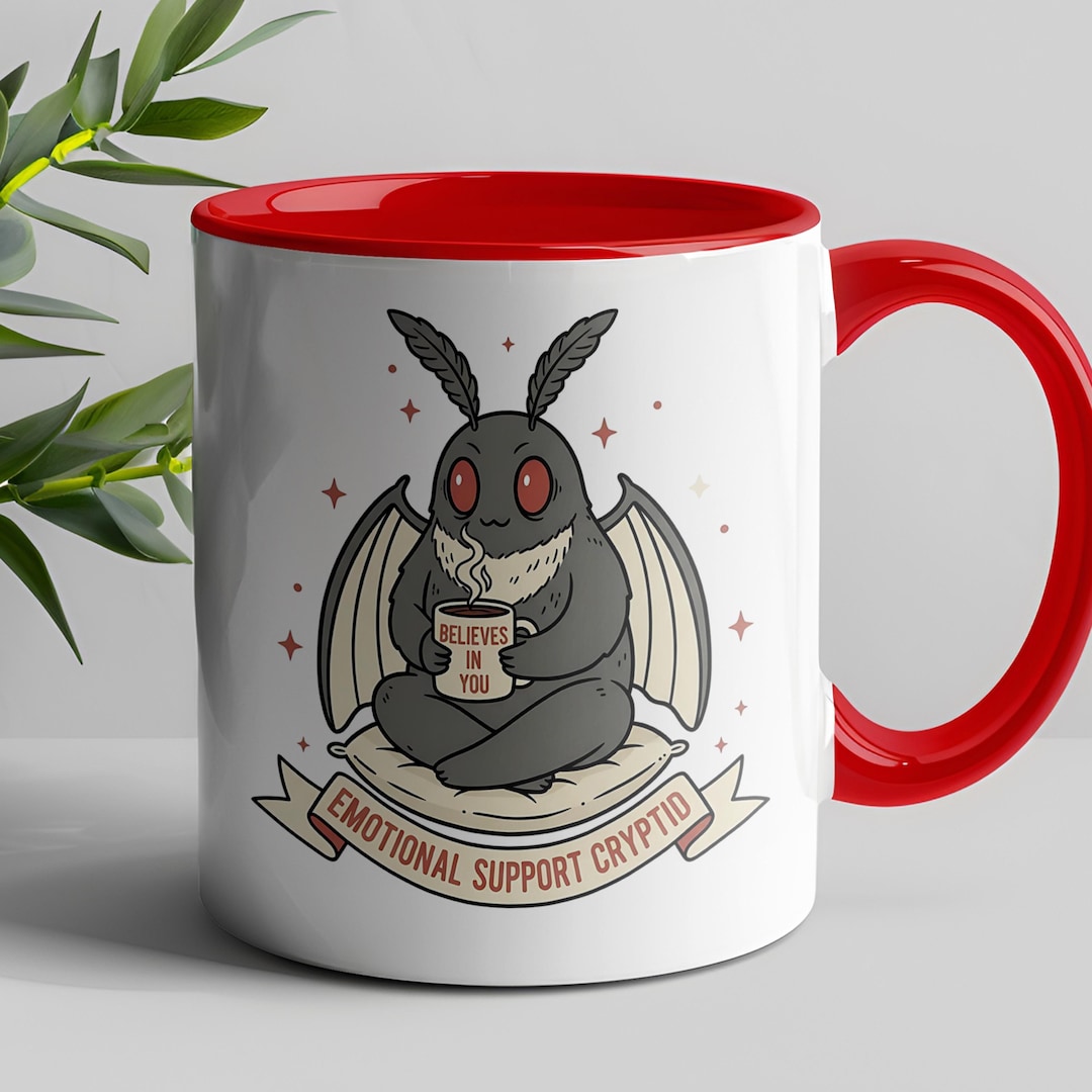 Mothman Coffee Mug - Emotional Support Cryptid Drinkware - 11oz, Red