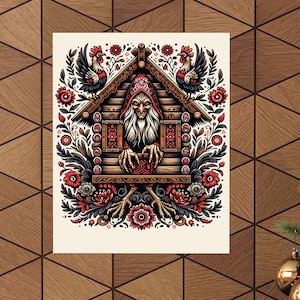 Baba Yaga House Print - Slavic Mythology Wall Art - Enchanted Cottage Decor - Eastern European Folklore Poster
