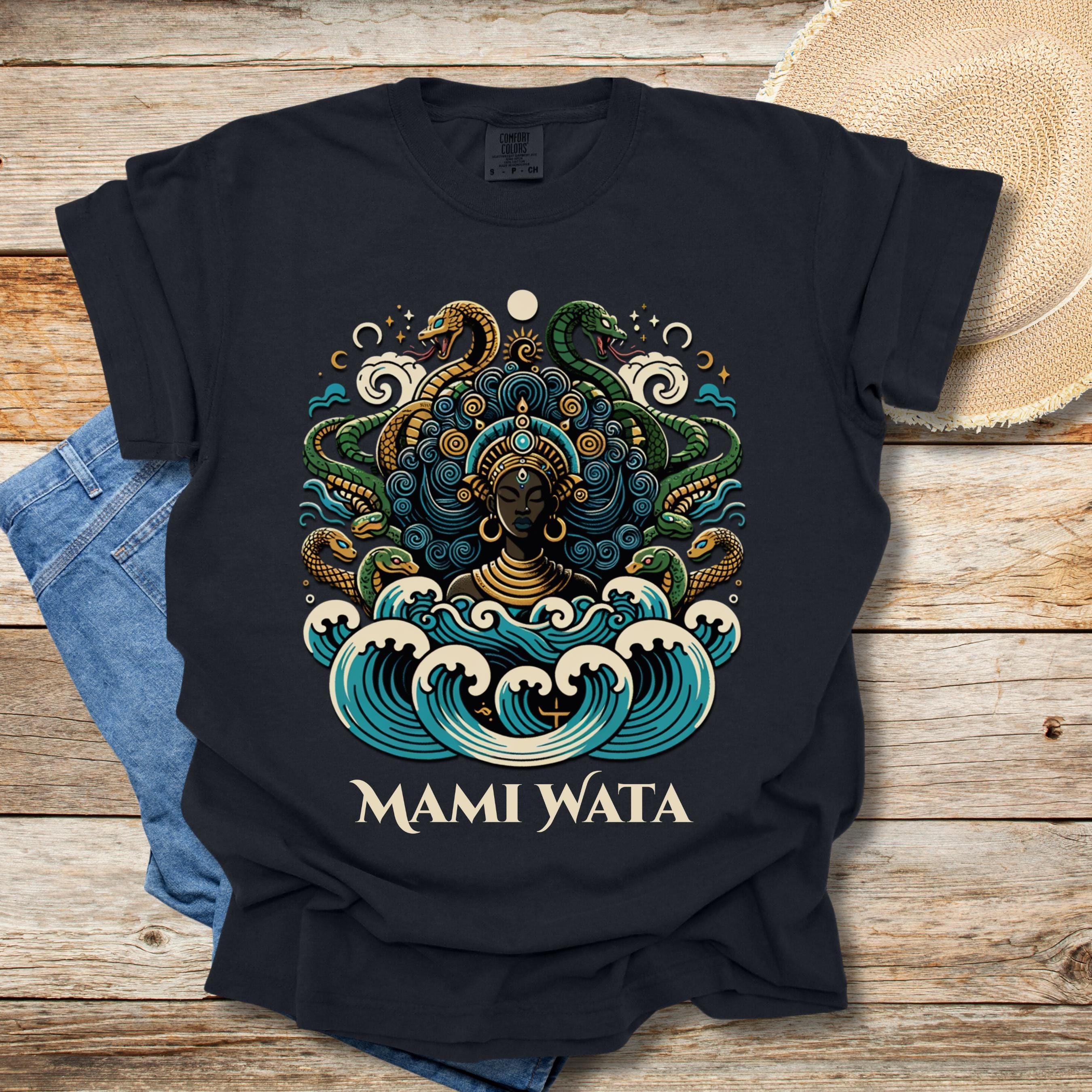 Mami Wata T-shirt: African Sea Goddess, Serpent & Waves Design - Etsy