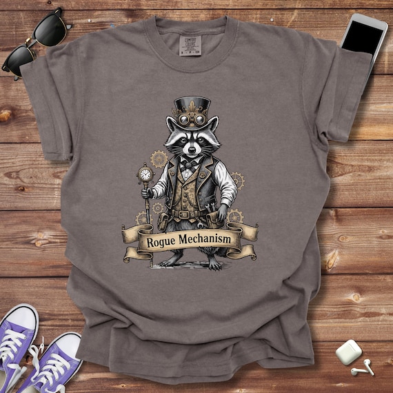 Steampunk Raccoon T-shirt | Unique Graphic Tee, Gift for Animal Lovers, Casual Wear, Vintage Style