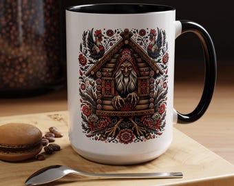 Mug, Folklore Baba Yaga in her house coffee cup, Slavic folklore tea mug, Mythical creature gift, Halloween decoration, Witchy kitchen decor
